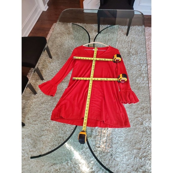 Lou & Grey Red Polyester Scoop Neck Long Ruffle Sleeve Knee Length Dress Size XS - Picture 10 of 12